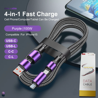 Venta caliente 120W 4 en 1 Nylon trenzado Super carga rápida USB C Cable tipo C a C Multi conectores cargador para iPhone Android