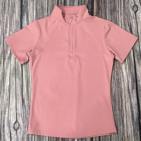 Hauts de sport équestres roses à manches courtes pour femmes, style échantillon, avec fermeture éclair, sous-vêtements de base pour l'équitation en extérieur