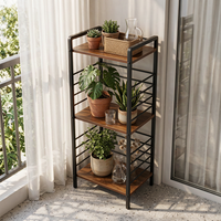 Scaffale portaoggetti a 3 livelli in metallo resistente con ripiani effetto legno per cucina, dispensa, bagno, lavanderia, balcone
