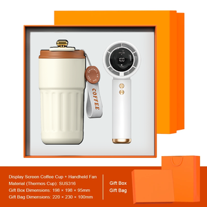 Tasse sous vide en acier inoxydable à affichage de la température + ventilateurs à main imprimés en sérigraphie ensembles de cadeaux promotionnels immobiliers rechargeables - Product Image 5
