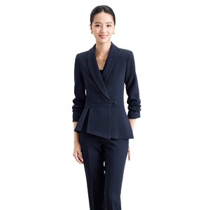 Women's Professional Suit Long Sleeve Navy Polyester Workwear For Office Hotel Receptionist Spring Autumn - Product Image 5