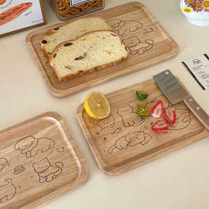 Plateau de service en bambou 21,5 cm x 14,5 cm, motif chat de dessin animé, pour pain, fruits, service à thé - Product Image 1