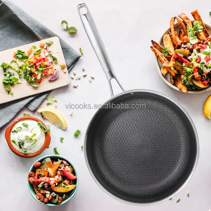 Customize 18/8 Tryply Stainless Steel Non Stick Honeycomb Frying Pan