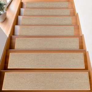 Tapis d'escalier en faux lin de style <span class=keywords><strong>japonais</strong></span>, auto-adhésif, sans adhésif, couleur unie, lavable en machine, autocollant pour marche - Product Image 6
