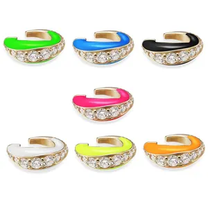 18K Vergulde Oor Manchet Pave Vonken Bling Clear Cz Geen Piercing Neon Emaille Oor Manchet Oorbel