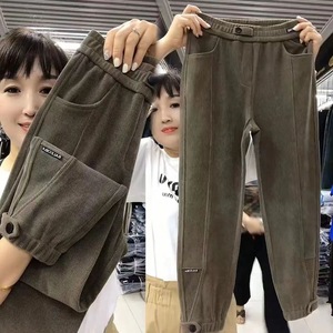 Corduroy <b>Pants</b> Women High Waist Plus Size Thickened Fleece <b>Lined</b> Casual Harem Jogger Autumn Winter Fashion Dark Gray Coffee - Product Image 4