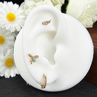 Piercing corporel en titane ASTM F136 G23, motif goutte d'eau avec oxyde de zirconium incrusté, à filetage interne, pour cartilage, oreille ou lèvre