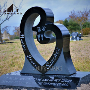 QUYANG <span class=keywords><strong>precio</strong></span> más barato moderno único tallado en forma de corazón negro granito lápida cementerio monumentos - Product Image 1