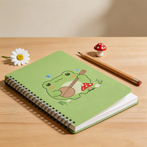 Cute Frog Playing Guitar Spiral <b>Notebook</b> Green Cover Printed Design A5 Size - Product Image 6