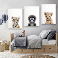 Poster dan cetakan gajah singa harimau seni dinding hewan balita lukisan kanvas jerapah untuk kamar anak-anak gambar Orangutan