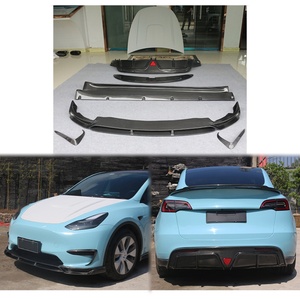 2019-2024 Car Modification Upgrade C Style Wet Carbon Fiber Body <b>Kit</b> Front Rear Lip Rear Spoiler <b>Engine</b> Hood for Tesla <b>Model</b> Y - Product Image 2
