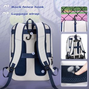 Sac de pickleball tendance en PVC 600D résistant à l'eau avec poche pour ordinateur portable et compartiment à chaussures, capacité 4 raquettes, crochet de clôture, 30-40L - Product Image 6