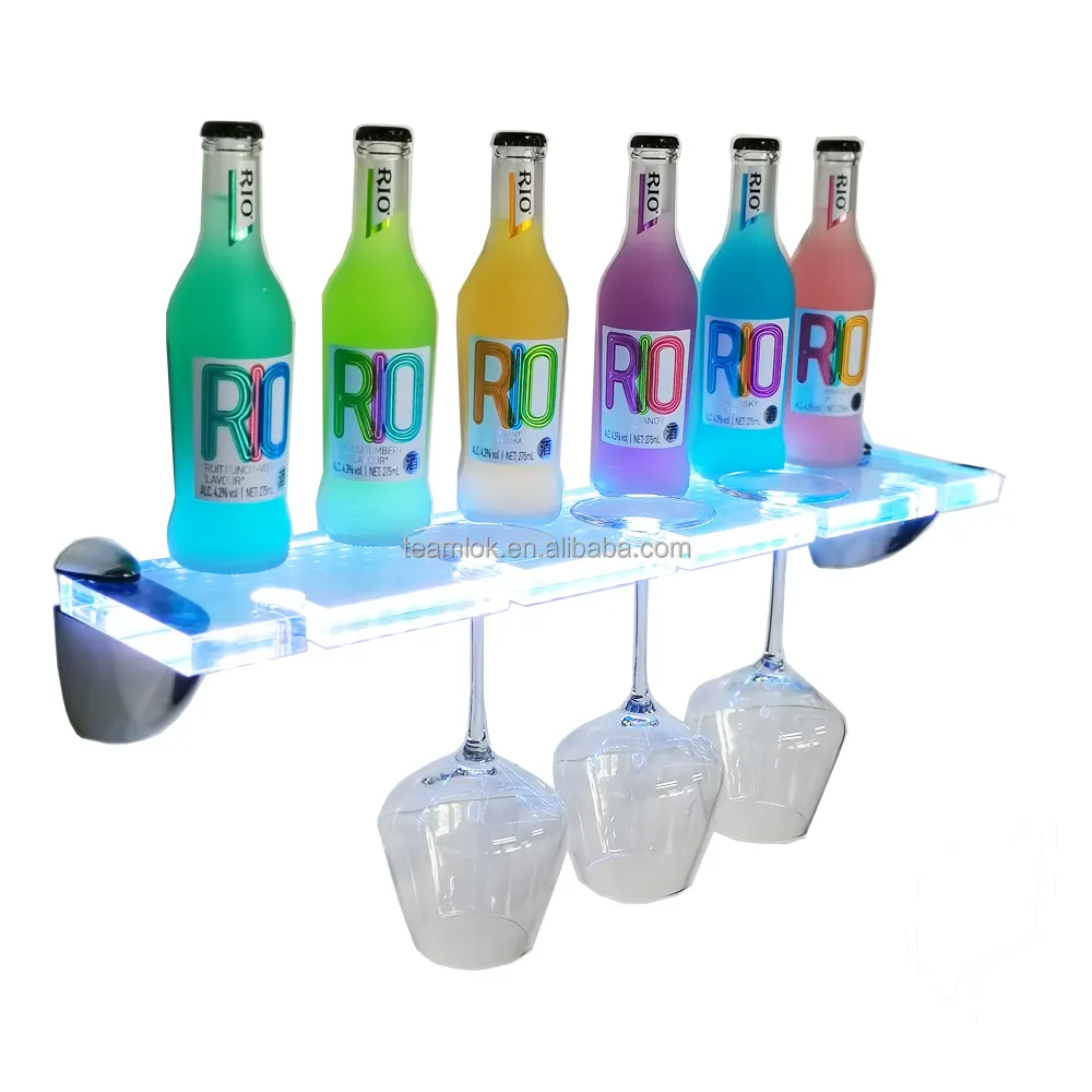 24 Zoll beleuchtete Liquor Bottle Bar LED schwimmende Display Regal mit 7 Stiel Glas halter, für Küche Esszimmer Bar