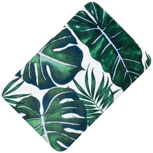 Green Leaves printing floor mat water absorbent sponge Monstera bath shower mat memory foam anti-slip bath mat