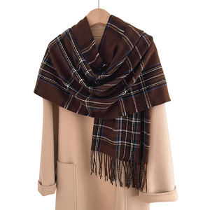 Festive Red Classic Plaid Check Scarf Thick Warm Winter Women Neck Warmer Muffler <b>Pashmina</b> <b>Shawls</b> Wraps Accessories - Product Image 1