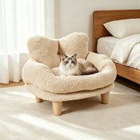 Canapé-lit pour animaux de compagnie en peluche extra épaisse quatre saisons, avec pieds en bois, housse amovible et lavable, pour chien et chat