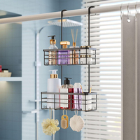 Organisateur de Douche Mural Noir Gain de Place en Acier Inoxydable Sans Perçage Adhésif
