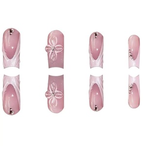 24-Piece Hot-Selling <strong>French</strong> Style <strong>Manicure</strong> <strong>Set</strong> with Finished Sparkling Diamond Flower Pearlescent Artificial Fingernails - Product Image 4