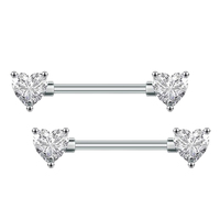 Par 14G en forma de corazón de acero inoxidable pezón uñas Sexy cuerpo accesorios gran circón leche anillo para Piercing de moda joyería