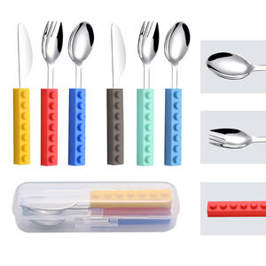 Ensemble de couverts en acier inoxydable pour enfants Argenterie pour <span class=keywords><strong>enfant</strong></span> 3 pièces comprenant couteau fourchette cuillère blocs de construction pour le camping - Product Image 5