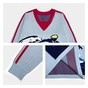 <span class=keywords><strong>Pull</strong></span>-over en tricot jacquard personnalisé <span class=keywords><strong>de</strong></span> haute qualité à col en V et manches longues pour femme - Product Image 6