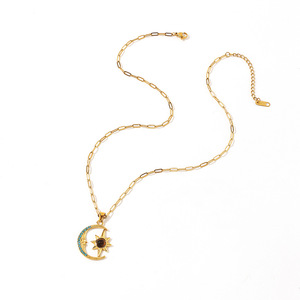 Collar de acero inoxidable con colgante de estrella y luna, circonita azul, chapado en oro de 18k, para regalo, uso casual. - Product Image 4