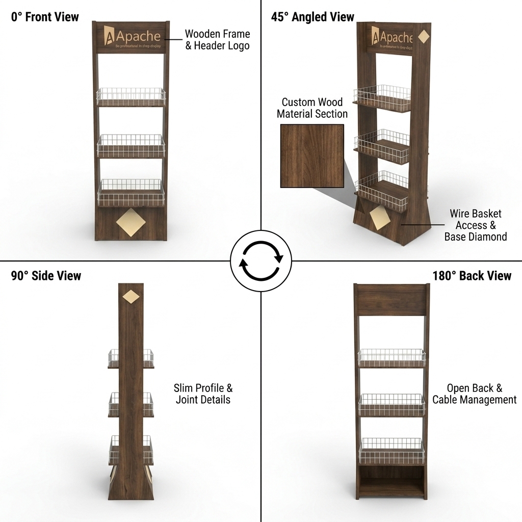 Custom Walnut Wood Bakery Display Rack Floor Standing Bread Pastry Stand Gourmet Snack Merchandiser Boutique Pet Supply Fixture — view 3