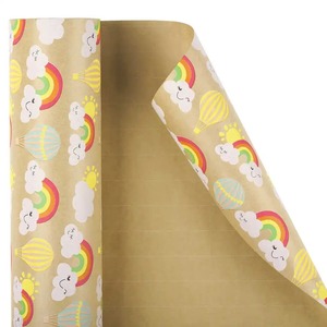 Rouleau de papier kraft double face enduit, écologique, recyclable, papier cadeau artistique, motif nuages arc-en-ciel, compatible impression numérique - Product Image 3