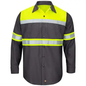 热卖高能见度100% 棉两色喜维斯机械师长袖反光安全工作衫