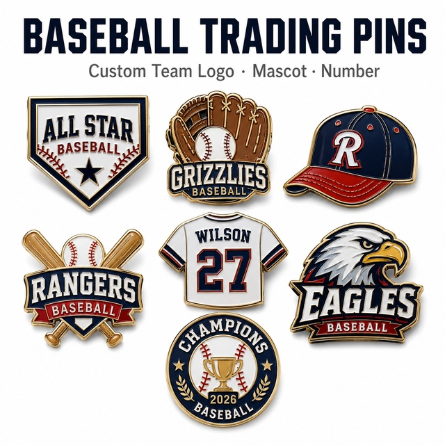 Custom Baseball Trading Pins Zinc Alloy Soft Enamel Team Pin Badges for Little League Championship MVP Tournament Gifts