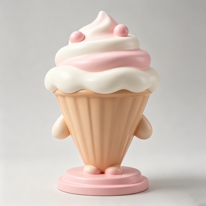 Escultura de Personaje de Cupcake F092 FRP Rosa y Blanco con Diseño de Remolino, Decoración Impermeable para Fachada de Tienda de Té con Leche, Estatua Emblemática de Muffin Crema - Product Image 1