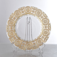 Assiettes de présentation rondes en verre écologiques de 13 pouces, bordure dorée ou argentée, design moderne en cristal irrégulier