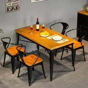 Conjuntos de mesas e cadeiras empilháveis vintage para bistrô, café, restaurante, fast food, bar, madeira moderna, mobília de jantar