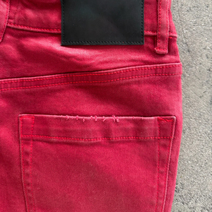 Red Flare Denim Jeans High Waist Ruched Solid Color Casual Cotton <b>Pants</b> Spring Style Stacked <b>Boot</b> Cut Midweight Fabric Jeans - Product Image 4