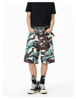 Shorts en jean pour homme YUNNBOFEI, imprimé camouflage vintage, coupe large, style décontracté, tendance streetwear