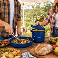 Marmite droite en émail bleu moucheté, grande marmite à soupe et ragoût, ustensile de cuisson en émail pour le camping avec couvercle et pour usage extérieur