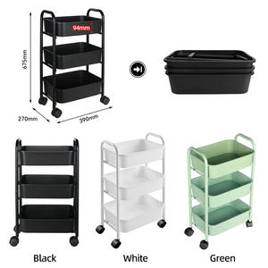 도매 현대 검은 플라스틱 스토리지 3 계층 롤링 카트 바퀴 유틸리티 카트 스토리지 트롤리 랙 - Product Image 3