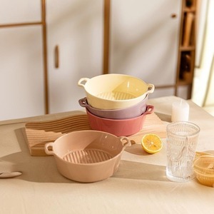 Tazón de Cerámica con Dos Asas de 20 cm, Apto para Horno y Microondas, para Ensaladas y Repostería, Uso Doméstico, Color Sólido - Product Image 4