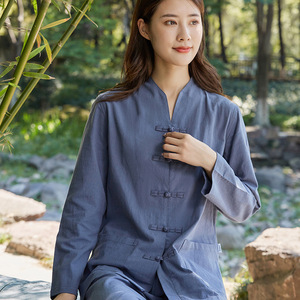Uniforme de meditación Zen, Tops y pantalones de algodón y lino que absorben el sudor, cuello en V, ajuste holgado, <span class=keywords><strong>ropa</strong></span> para práctica de té Zazen, <span class=keywords><strong>ropa</strong></span> de <span class=keywords><strong>Yoga</strong></span>, <span class=keywords><strong>ropa</strong></span> de Tai Chi - Product Image 4