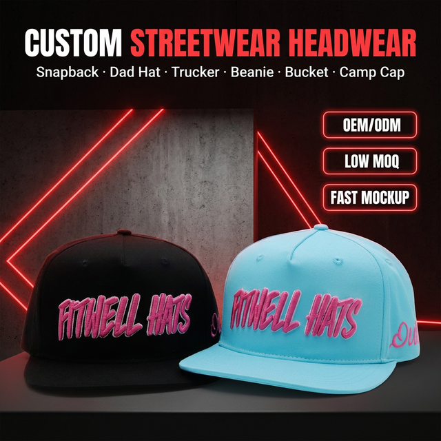 Custom 3D Puff Embroidery Snapback Hats Streetwear Flat Brim Caps Bulk Logo Hip Hop Cap for Brands
