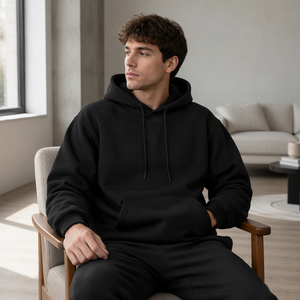 Sudadera con Capucha Negra para Hombre, Estilo Holgado, con Bolsillo Canguro, Manga Larga, Ropa Casual Urbana - Product Image 5