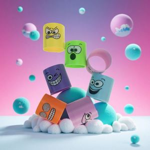 Jouets anti-stress empilables en plastique et caoutchouc, style art populaire personnalisé, arc-en-ciel, avec anneaux à ressort faciaux, tendance mode, cadeaux anti-stress - Product Image 1