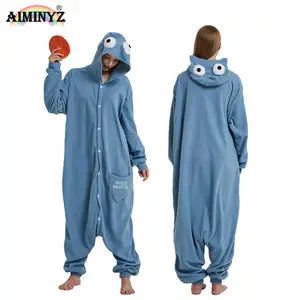 AIMINYZ grosir 2023 kualitas tinggi untuk pakaian tidur dewasa piyama hewan kartun wanita pakaian tidur Onesie Sesame Street biru wanita