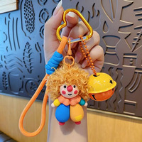 Article populaire : Porte-clés pendentif clown aux cheveux bouclés, style dessin animé amusant, accessoire de sac en peluche, petit cadeau pour filles