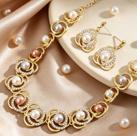 Parures de bijoux plaquées or 2026 avec perles d'imitation, collier chaîne bambou et boucles d'oreilles, accessoires de mariée, de mariage et de soirée pour femmes