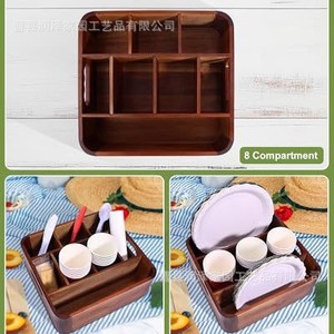 Wooden Multi Compartment Tableware <b>Storage</b> <b>Box</b> 10.5 In With Handle For <b>Kitchen</b> Drawer Organizer - Product Image 2