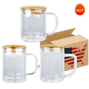 Tasses en verre à double paroi 9oz 11oz 15oz, effet boule à neige scintillante, tasse à café en verre sublimable 15oz pour impression par transfert thermique - Product Image 4
