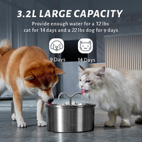 Fontaine à eau pour animaux de compagnie en acier inoxydable à double bec de 3,2 L, vente directe d'usine en gros