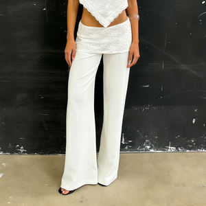 <b>Lace</b> Patchwork Waistband Solid Color Straight Leg Casual Pants Spring Autumn Versatile Basic Lazy Style Ins Trousers - Product Image 4