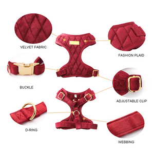 Conjunto de Arnés para Perro de Terciopelo Rojo con Colores y Patrones Personalizados 2025, con Hebillas de Metal Oro Rosa, Apto para Cachorros - Product Image 2